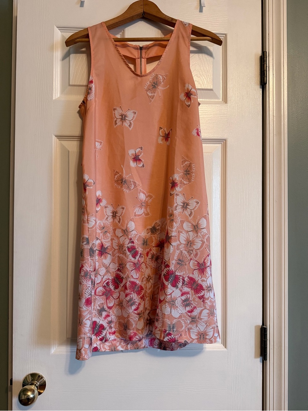 Sleeveless Coral Butterfly Print A-Line Dress